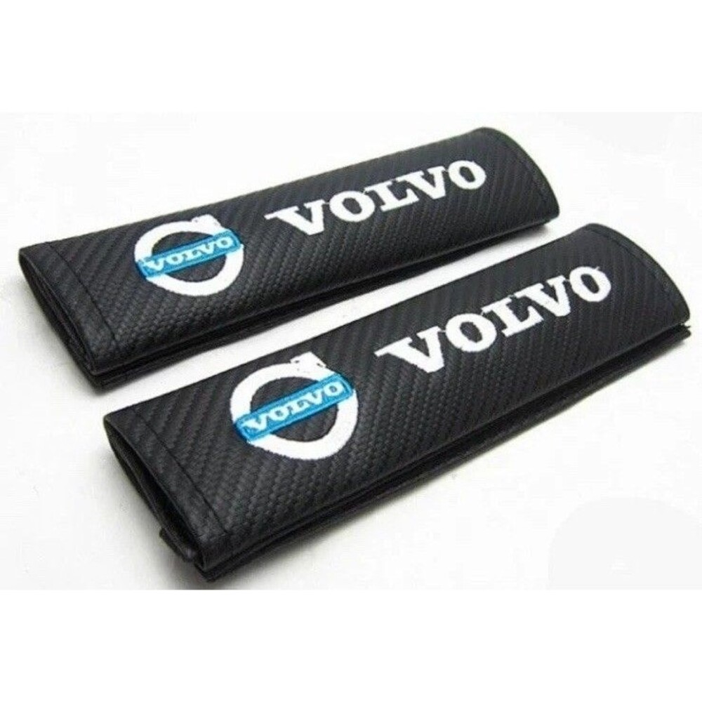 Volvo Carbon Fiber + Embroidery Seat Belt Cushions Shoulder Pads Lot Of 2 New